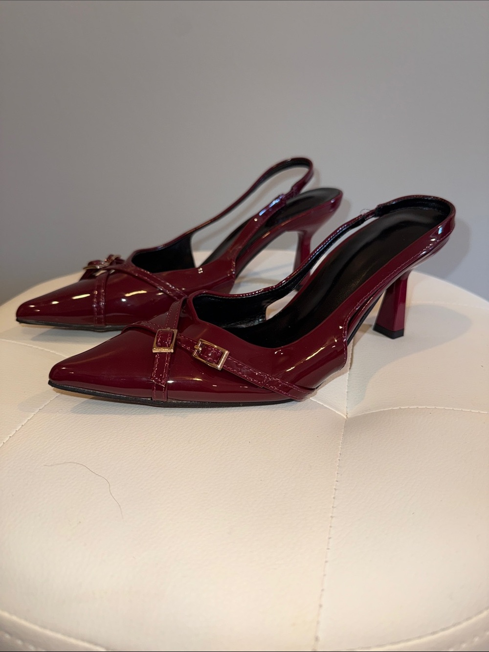 Patent Pointed-Toe Slingback Pumps in Deep Burgundy - Picture 2 of 2